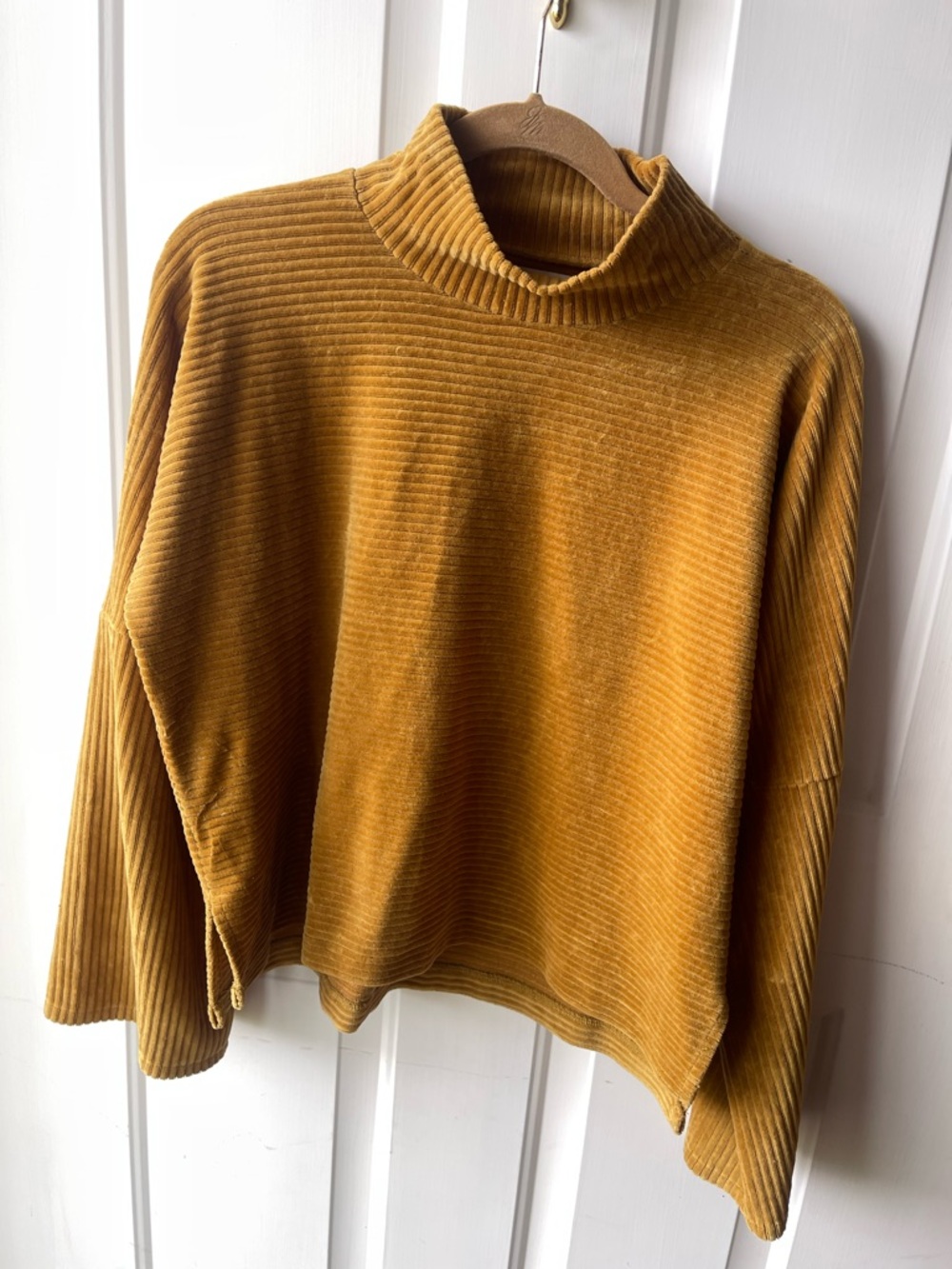 Madewell Velvet Ribbed Turtleneck Sweater in Mustard